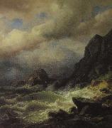 Friedrich Stahl Sturm an der Kuste oil on canvas